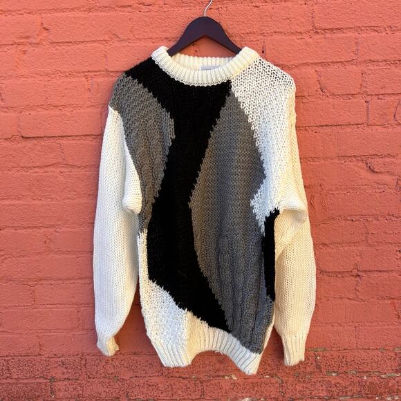 Vintage 90s Geometric Knitted Sweater Size Large - Picture 1 of 4